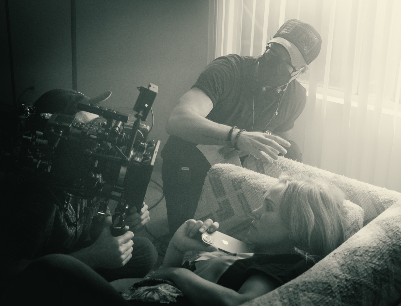 Kyle Cassie directing on the ANTi-SOCiAL set, beside the camera